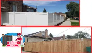Vinyl and wooden fences for privacy installed by local fence contractor.