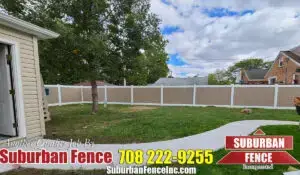 vinyl fence in a large backyard