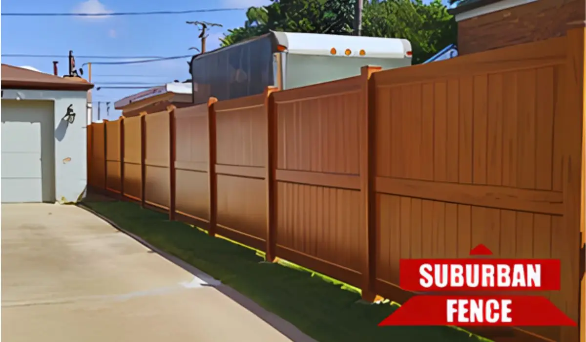 Mocha vinyl fence installed by Suburban Fence, designed for low-maintenance and stylish wooden fence alternatives.