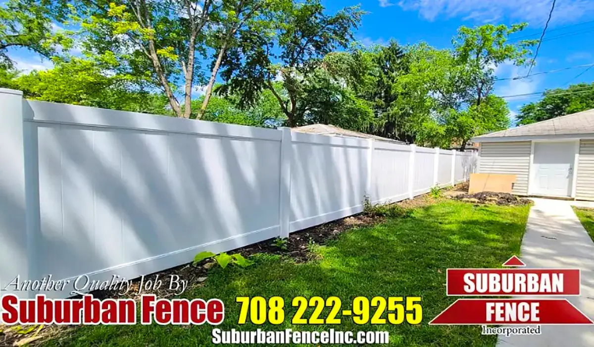 Durable white vinyl fencing provides privacy and aesthetic appeal for residential properties in outdoor spaces.