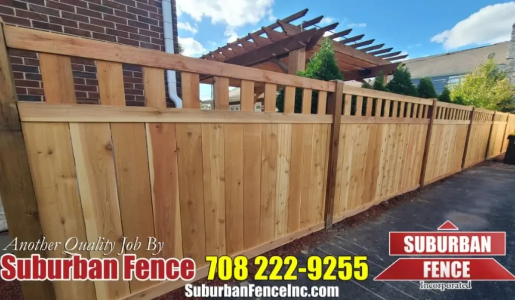 Professional wood fence installation providing privacy and security by Suburban Fence, featuring a sturdy cedar design.