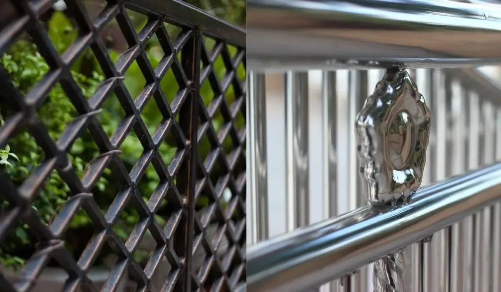Side-by-side view of steel and aluminum fences showing material differences for Chicago residential and commercial fencing.