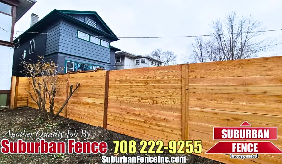 A professionally installed wooden fence by Suburban Fence in Chicago, built to prevent fence disputes by following legal boundary rules and permit standards.