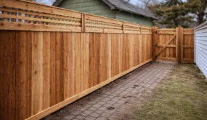 New cedar wood privacy fence installed by a local fence contractor in Chicago showing clean alignment and professional craftsmanship
